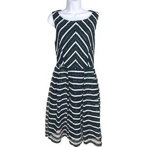 Eva Franco Fit & Flare White Black Faux Leather Striped Dress 12